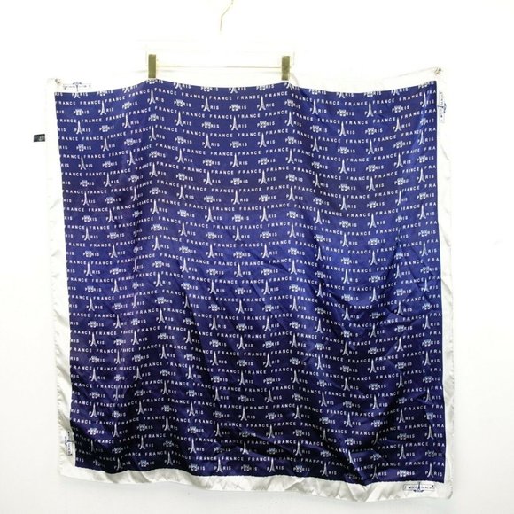 J MICO SANCHO PARIS Scarf Womens Blue Navy White Eiffel Tower Shawl Bandana Cool - Picture 1 of 11